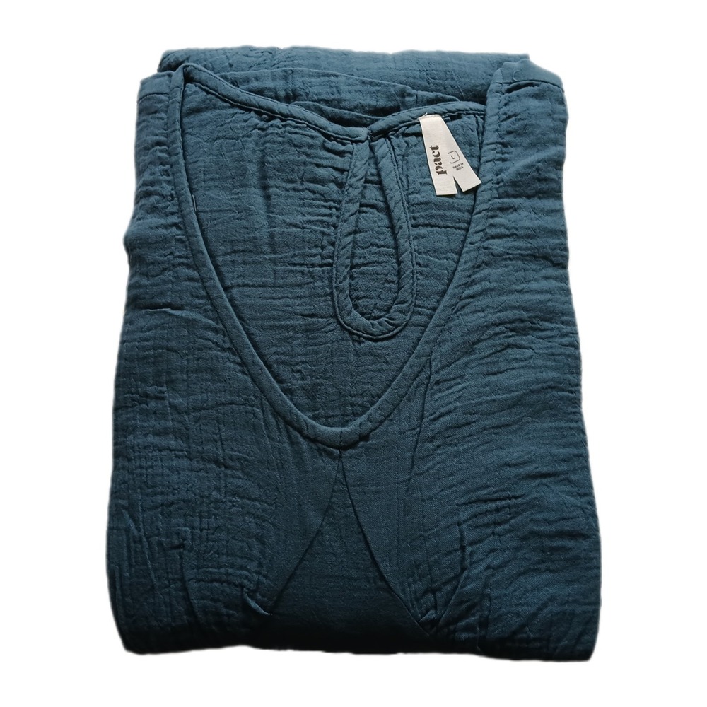 NEW Pact Organic Coastal Double Gauze Beach To Brunch Maxi Dress - Deep Aqua - L - Picture 2 of 6